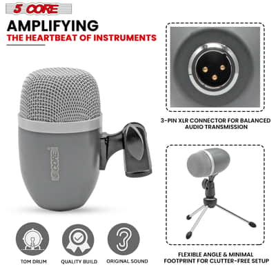 5Core Conga Mic Snare Tom Microphone Drum Kit Condenser XLR Instrument Mics GREY image 3