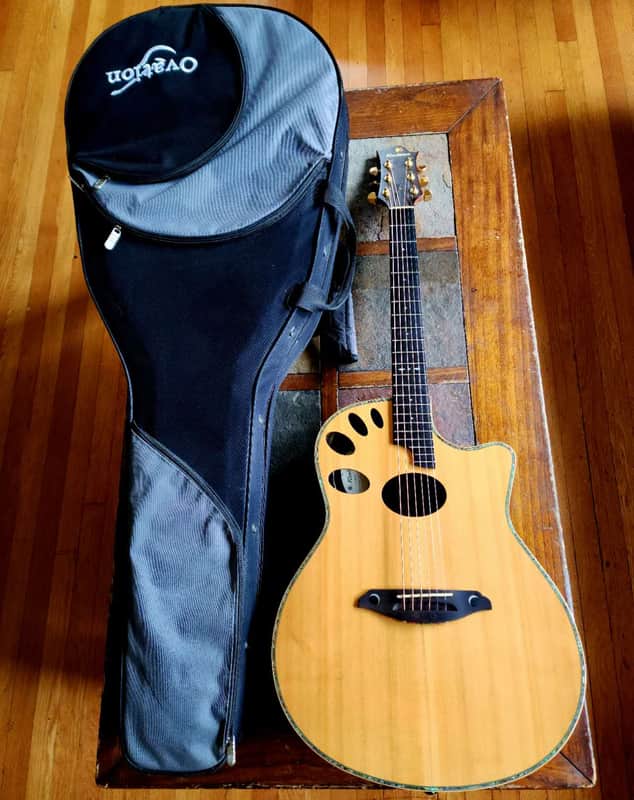Woodware 1660CE bowl-back electric/acoustic w/LR Baggs pickup + Ovation case - natural image 1