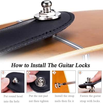 Strap Lock Locking Fastener Strap Metal Button Guitar/Bass Set image 2