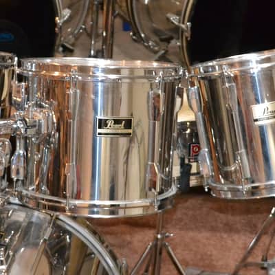 Pearl Export 7 Piece Drum Set 90's Chrome w Premier Snare Drum 90s W/ Cases image 8