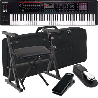 Roland Fantom-07 76-Key Keyboard, Stand, Bench, Sustain, Expression Pedal, Gator GKB-76 Bag Bundle