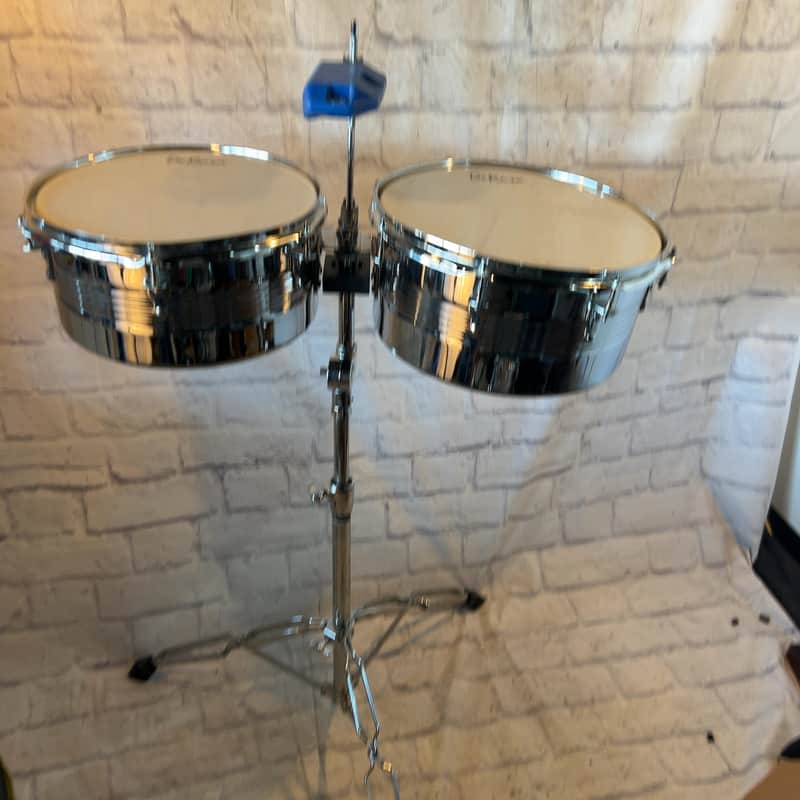 DeRosa Timbales 13 & 14 Inch with Pearl Stand and LP Blue Jam Block image 1