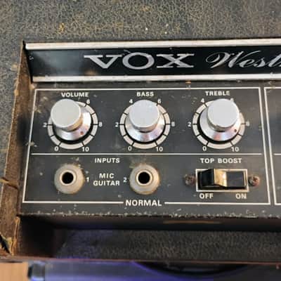 VOX - 1967 Westminster V1182 Solid State Amp Head - 1968 Royal Guardsman Model V4131 Cabinet - Rolling/Tilting Metal Stand - Black - Thomas Organ Company - California - USA - "AS-IS" image 13