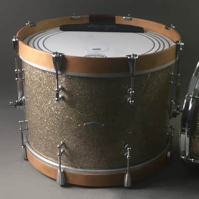 C&C Custom 2 Piece Jazz Bop Kit 18” Bass + 13” Snare Ginger / Champagne Glass Glitter Made in USA Maple Shells image 20