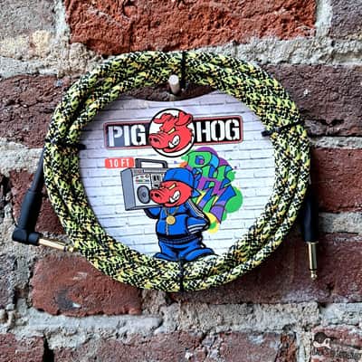 Pig Hog 10ft Right-Angle Instrument Cable - Yellow Graffiti image 1