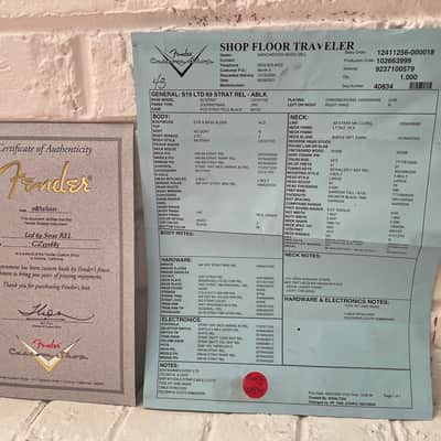 Fender Custom Shop Certificate of Authenticity and Floor Traveler for Ltd Journeyman 69 Strat Relic (Serial #CZ552685) image 1