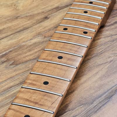 Left Handed Stratocaster Compatible Roasted Flame Maple Guitar Neck Satin image 5