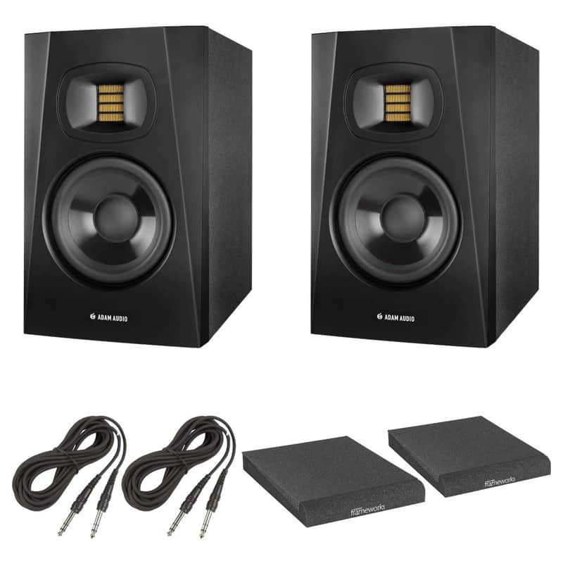 Adam Audio T8V Active Studio Monitor (Pair) with Gator Studio Monitor Isolation Pads, Calrad TRS Cable 1/4-Inch and StreamEye Polishing Cloth image 1