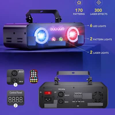 Laser Lights for Party, Professional 5 in 1 Laser Light Show Projector Support, Sound Activated with Remote Control for Indoor Parties Disco Club Bar Stage Lighting image 2