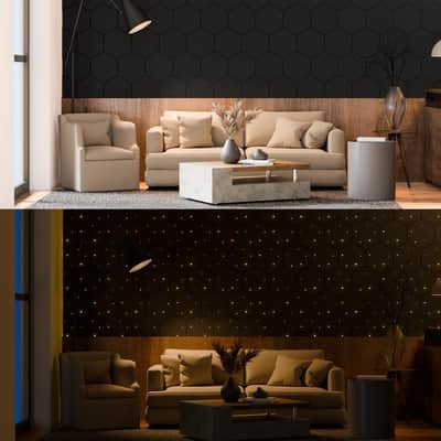 12 Pack Self-adhesive Sound Proof Foam Panels for Walls 12" X 10" X 0.4" - Hexagon Acoustic Panels with Fiber Optic Starlight, Stylish Soundproof Wall Panels Absorb Noise and Wall Decor Black image 3