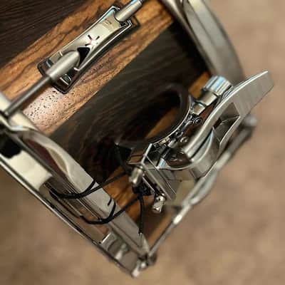 Like-New Daville (Doc Sweeney) Zebrawood/Wenge 14x6 stave snare, satin oil, Canopus wires, extra head, new extra wires image 2