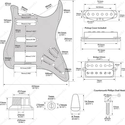 3Ply Loaded HSS Strat Pickguard Vintage Hot F '50s Tones Prewired Pickguard with Staggered Alnico 5 Fiber Bobbin SSH Single Coil & Humbucker Pickups for Fender Stratocaster JT/HBZC-03 White image 3