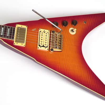 1983 Ibanez Rocket Roll RR550 Flying V - Cherry Sunburst Flamed Maple - Original Case & Hang Tag image 7