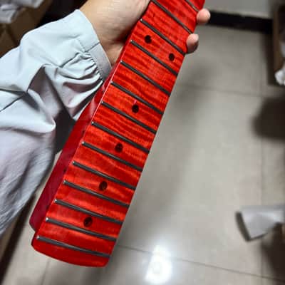 Red round gloss 22frets flame Maple electric Guitar neck for DIY parts image 5