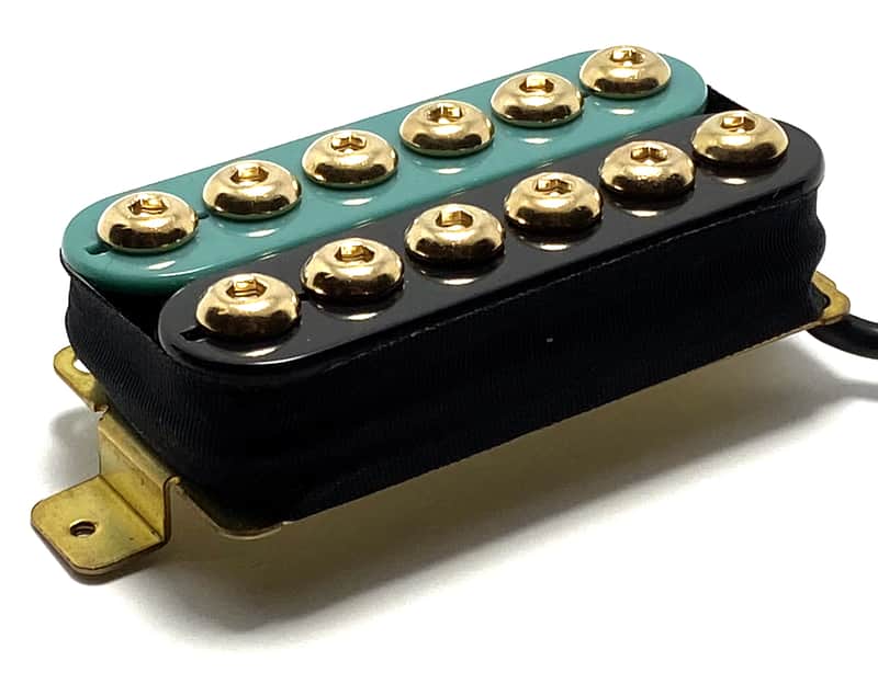 Dragonfire Zebra Crusader Bridge Position Humbucker Pickup ~ Teal Black Zebra & Gold Poles image 1
