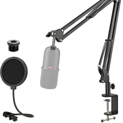 Boom Arm Mic Stand with Pop Filter, Adjustable Mic Boom Arm Stand with Upgrade Desk Clamp image 1