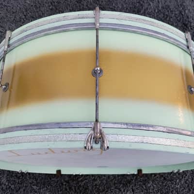 30's Ludwig Mint/Gold Duco 2PC (26"x10" BD + 15"x12" Brass Tube Lug FT) Drum Set image 11