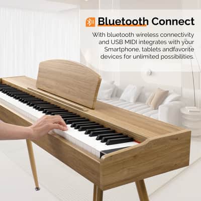 Ukscs 88 Key Standard Full Weighted Keyboards Digital Piano with Metal Stand, Power Adapter, Triple Pedals, Headphone,for All Experience Natural Wood color image 9