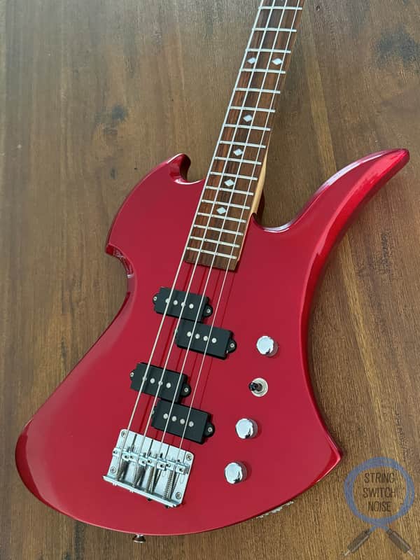 BC Rich Mockingbird Bass, Candy Apple Red, 2000s, Dual P Pickups image 1