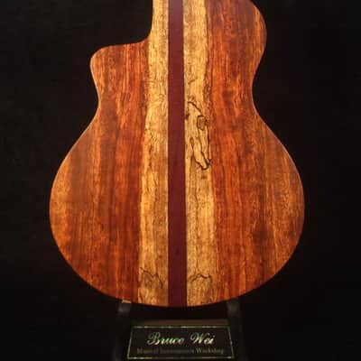 Handmade Baritone Ukulele, Solid Spalted Maple, Spalted Rosewood Cutaway, 4 String, Soft-bag, Bruce Wei UC19-2004 image 4