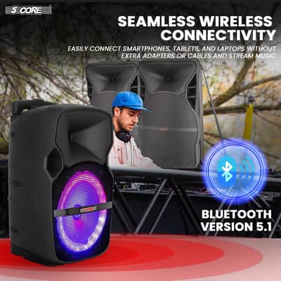5 Core Party Speaker w Microphone 400W Big Rechargeable Bluetooth Loud PA DJ Karaoke System w Stand-ACTIVE HOME 10 2-MIC image 4