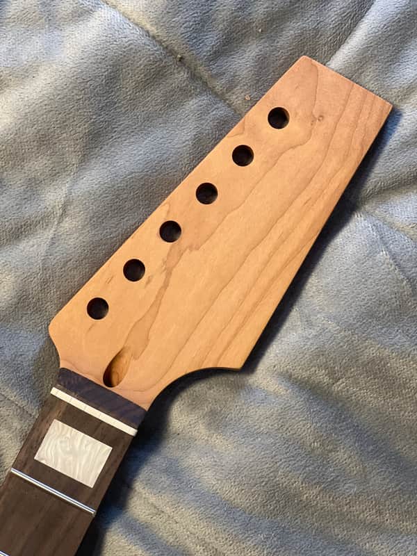 Roasted Maple Guitar Neck, Fits Strat Style, 9.5 radius, half paddle, BLOCK inlay image 1