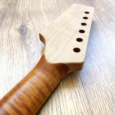 Stratocaster Compatible Pro Roasted Flame Maple and Rosewood Guitar Neck Unfinished Paddle Headstock image 2
