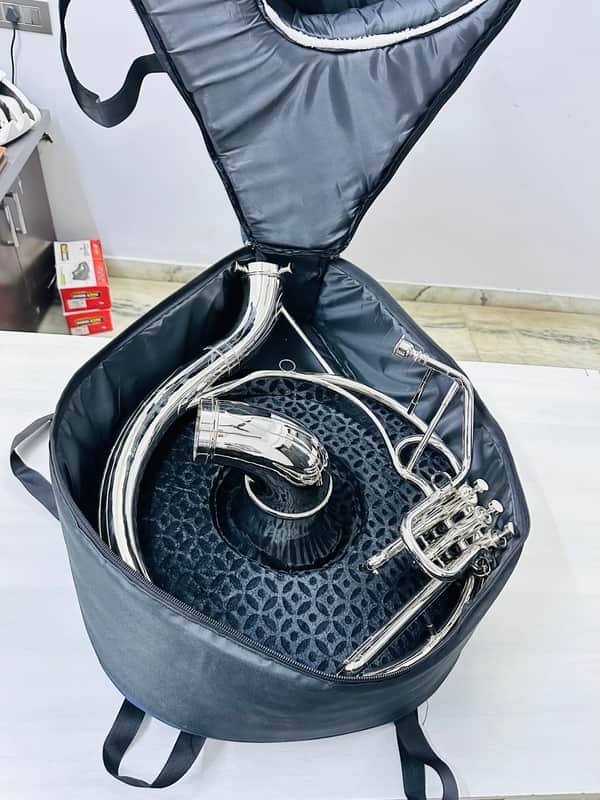 22” BBb Silver Brass Sousaphone – 3 Valve – High Polish Finish – With Case & Mouthpiece – New image 1
