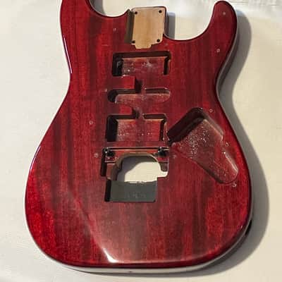 Made in USA KNE Charvel Pro Mod So Cal Style Red Stain Mahogany Guitar Body Floyd Ready Truss Wheel Cutout image 4