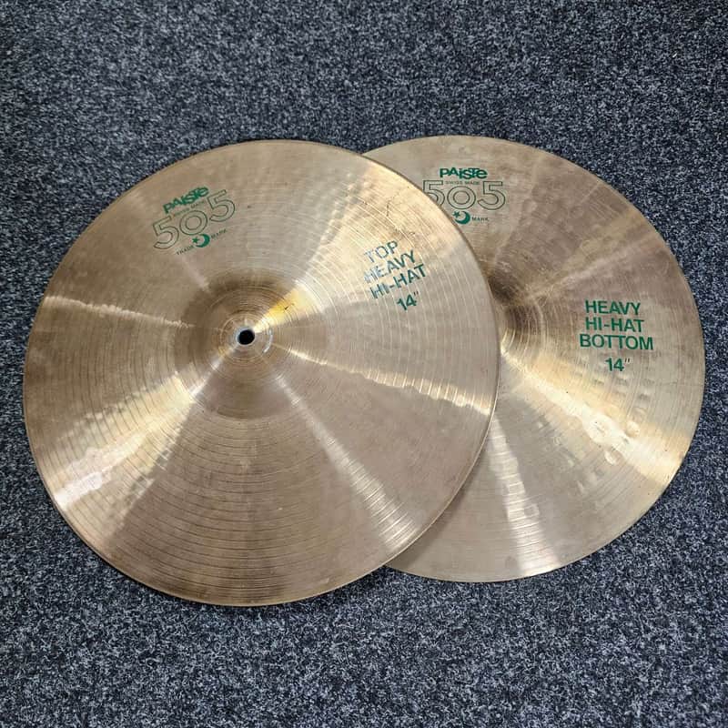 Hi-Hat Cymbals 14" Paiste Vintage 505 Green Label 1981 REPAIRED USED! RKLEG250526 image 1