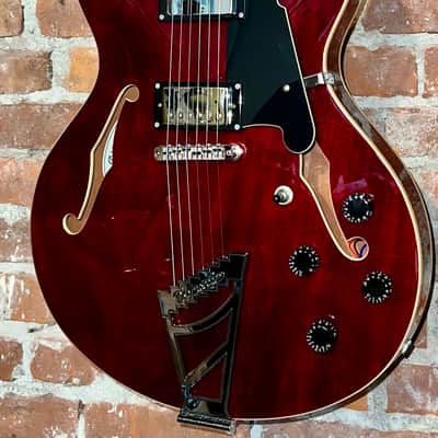 D'Angelico Premier DC Semi-Hollow Double Cutaway with Stairstep Tailpiece Trans Wine, Pro Setup Very Nice ! image 1