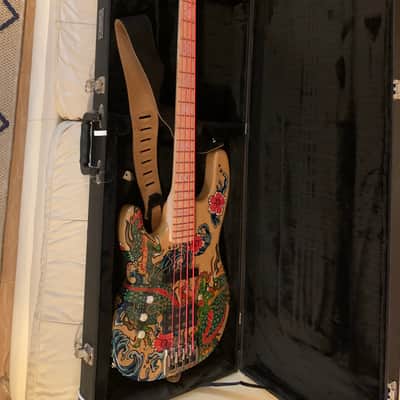 Left handed Carvin Custom Bass Natural w/ custom Dragon Artwork image 2