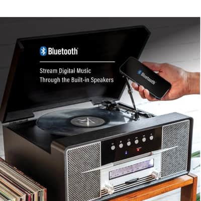 Crosley CR7016A Rhapsody 3-Speed Turntable AM/FM Radio CD Player - Black -NEW image 3