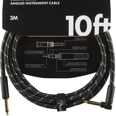 Genuine Fender Deluxe Series Instrument Cable, Straight/Angle, 10', Black Tweed image 1
