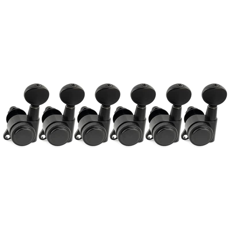 Brio Pro Left-Handed Locking Tuners — 6-in-Line | 18:1 Ratio | Vintage Oval Buttons - Black image 1