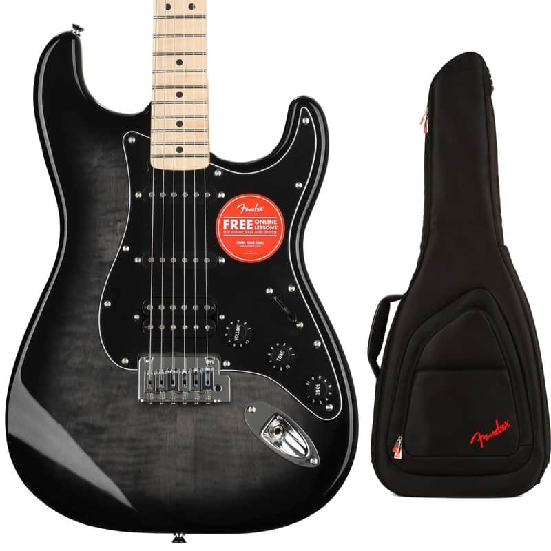 Squier Affinity Series Stratocaster Electric Guitar and Case Bundle - Black Burst with Maple Fingerboard image 1