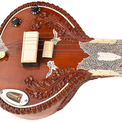 SITAR~RAVI SHANKAR STYLE~7 STRINGS~SWAN NECK~DESIGNER TUN WOOD~PICKUP TO CONNECT WITH AMPLIFIER~FLAT~WITH GIG BAG, MIZRABS & STRINGS image 3