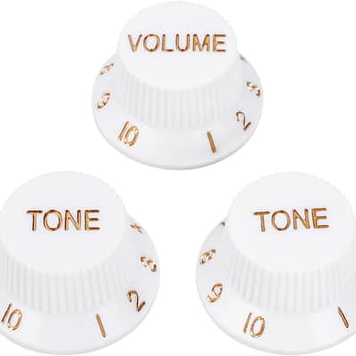 18-Spline Electric Guitar Control Knobs 2 Tone and 1 Volume Knobs Metric 6mm (15/64") Speed Knobs Top Hat for Squier Strat ST Electric Guitars Pack of 3 JT/XN-04 White with Golden Number image 1