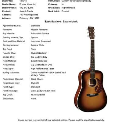 Martin Custom Shop D-28 Style Adirondack Spruce/Honduran Rosewood - 1935 Sunburst #47193 (Empire Music Spec) image 13