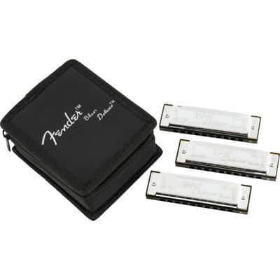 Fender Blues Deluxe 10-Hole Diatonic Harmonica 3-Pack with Case, Key of C, G, A image 1