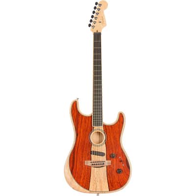 Fender Acoustasonic Stratocaster Exotic Wood Acoustic-Electric Guitar Regular Natural Cocobolo image 3