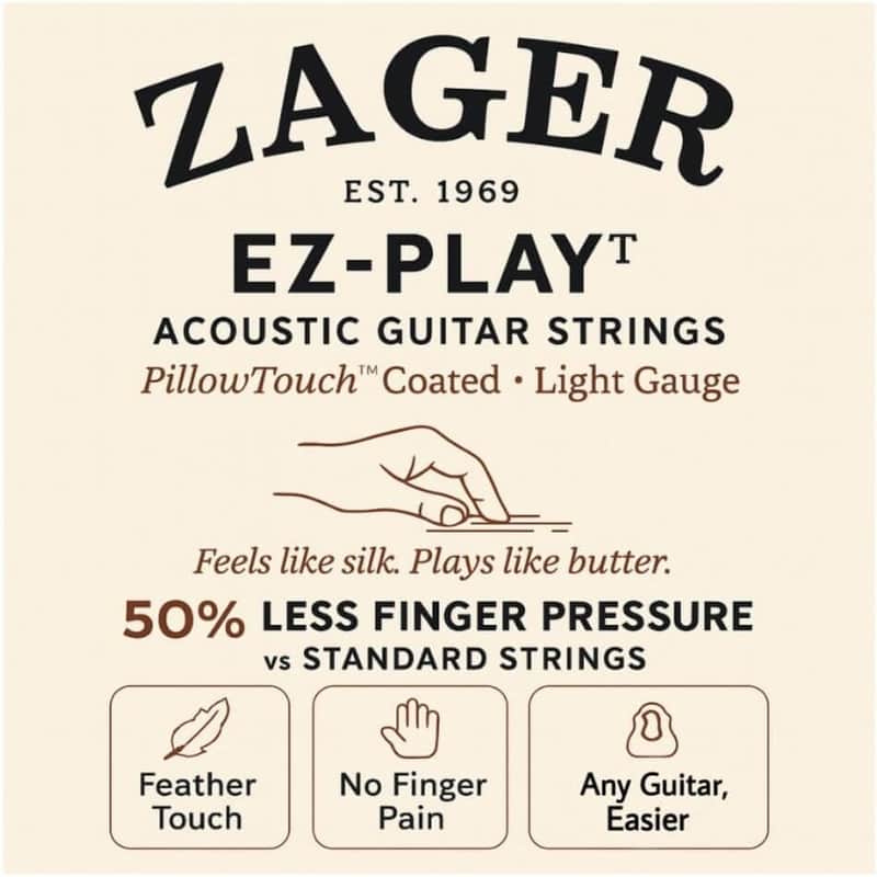 Zager Easy Play Acoustic Guitar Strings – Fits Martin, Taylor, Yamaha, Fender & Gibson Guitars – Easy on Fingers, Anti-Rust, Warm Rich Tone image 1