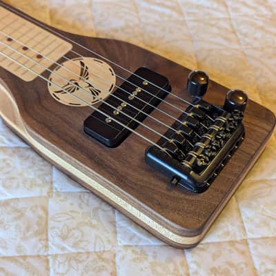 Mini Travel Headless Lap Steel Guitar – Walnut & Maple, P90 Pickup, Gig Bag image 2