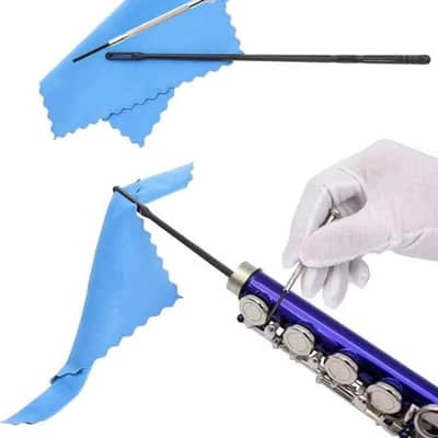 Flute Cleaning Kit Include 1pc Cotton Cleaning Brush, Flute Swab, Double-End Dust Brush,Flute Cleaning Rod, Screwdriver for Flute Repairing,Cork Grease, a Pair Cotton Gloves, 2pcs Flute Cleaning Cloth image 3