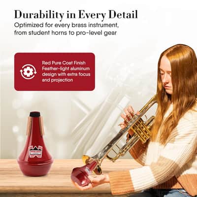 Denis Wick Straight Mute for Trumpet with Red Pure Coat Finish, 5504R - Hand-Spun Aluminum Mute with Natural Cork, Extra Focus & Projection, Reliable Intonation & Tight-Bell Fit -3.4 x 3.4 x 6 Inches image 7