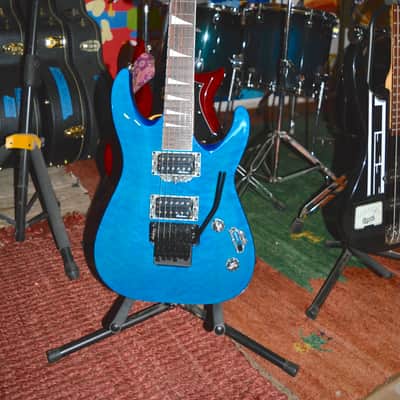 2000's Jackson JS Skulls Series Dinky JS32 DKA Archtop Guitar in Transparent Tiger Blue, w/ New Dunlop Straploks, New Skull Hardware, & Nice ABS Hardshell Case image 2