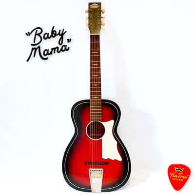 1960s Truetone “Fun Time” 5DC9510 Harmony-Built Redburst Parlor Guitar – “Baby Mama” image 1