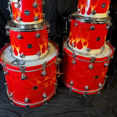 Rikki Rockett's Poison, 1990-1992 Flesh and Blood Tour DW 7-Piece Drum Set Early 1990s - Custom Red Flame Graphic by Cycle Fab image 7