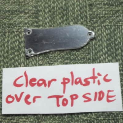 open package (near A+) unknown brand Epiphone 3 Hole Truss Rod Cover, blank (NO info), 2 ply (black front side / white bevelled edge, & white back side), bell shape + silver screws (TOP SIDE of cover has clear plastic over it), from 2020s image 15