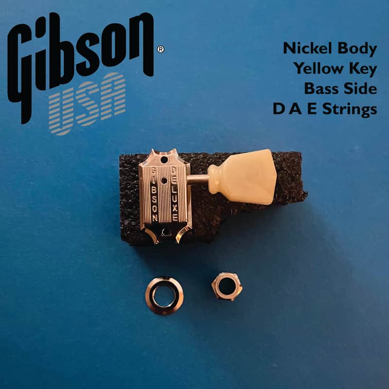 Gibson Deluxe Vintage NICKEL Tuner SINGLE BASS SIDE with YELLOW Key Button (EAD Strings) image 1